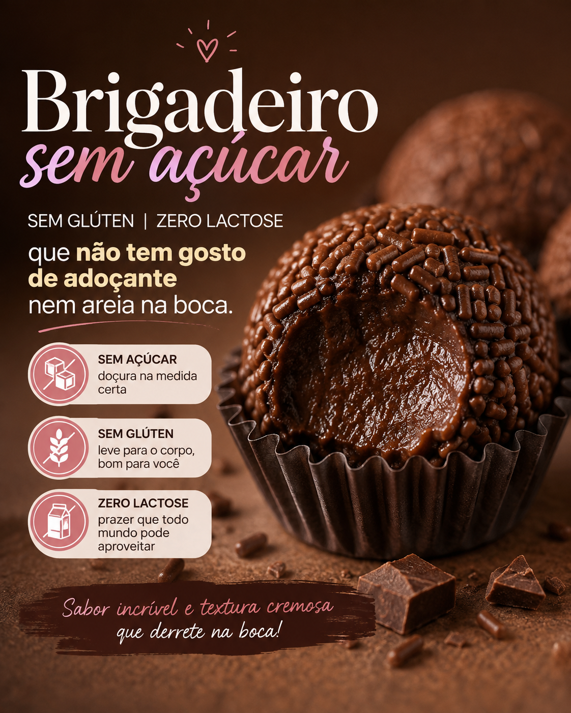 Brigadeiro sem açúcar, sem glúten e zero lactose