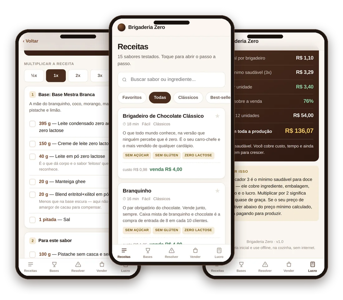 Telas do app Brigaderia Zero